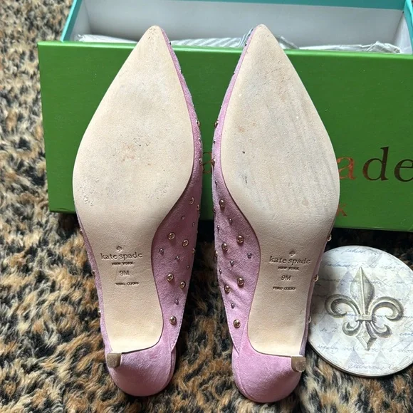 kate spade New York Women's Surie Mules Parisian Pink Studded Slides NWB Size 9 - Picture 2 of 8